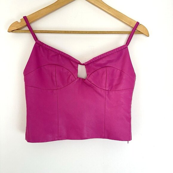 Wayf Annie Faux Leather Edgy Tank Top Magenta XS Keyhole Cutout - Picture 1 of 8